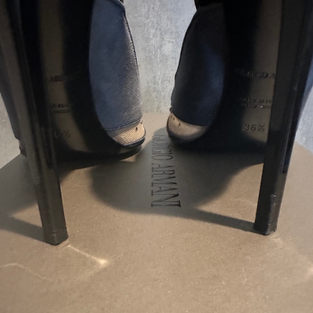 GIORGIO ARMANI Black, Gray, Satin, Mesh & Rhinestone Formal Heels - Size 6.5 - Picture 10 of 10